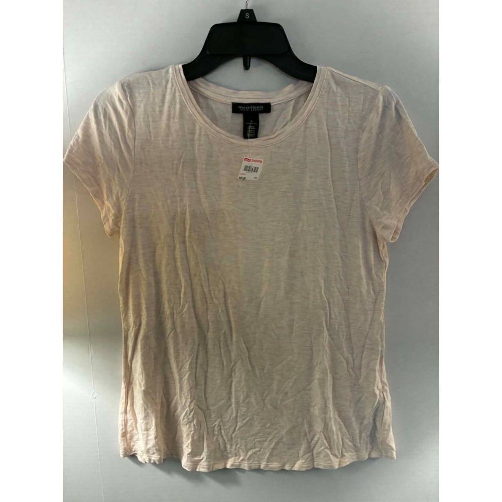 White House Black Market Womens Cream Heathered Slub Knit Crew Neck Tee Shirt S